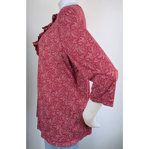 Ralph Lauren Jeans Co. Ruffled V-Neck Jersey Knit Laced Top Cranberry Floral 2X - Picture 6 of 10